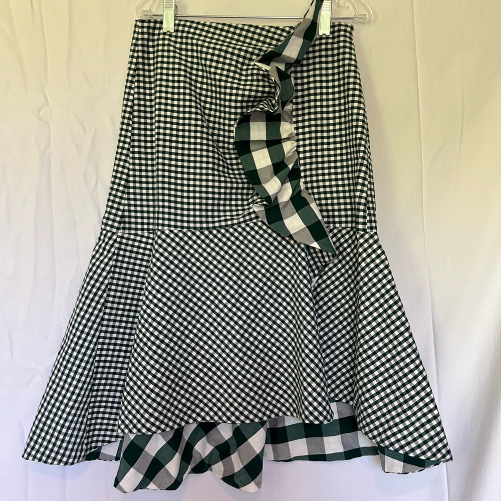 Jcrew Green & White Checkered Skirt